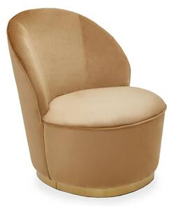 Teos Beige Plush Velvet Swivel Tub Chair With Gold Base