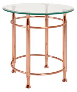 Cerrito Round Clear Glass Side Table With Copper Metal Base