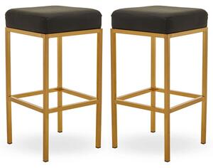 Baino Black Leather Bar Stools With Gold Legs In A Pair