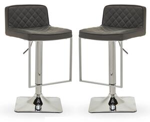 Baino Grey Leather Bar Chairs With Chrome Footrest In A Pair