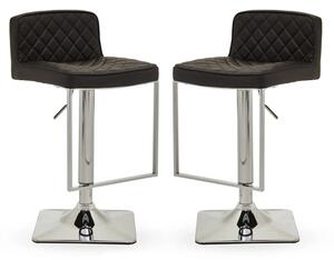 Baino Black Leather Bar Chairs With Chrome Footrest In A Pair