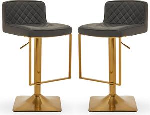 Baino Grey Leather Bar Chairs With Gold Footrest In A Pair