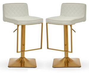 Baino White Leather Bar Chairs With Gold Footrest In A Pair