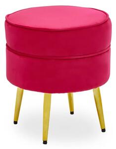 Teos Round Velvet Foot Stool In Bright Pink With Gold Legs