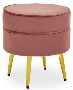 Teos Round Velvet Foot Stool In Dusty Pink With Gold Legs