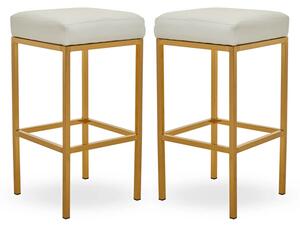 Baino White Leather Bar Stools With Gold Legs In A Pair