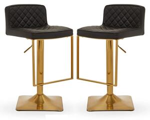 Baino Black Leather Bar Chairs With Gold Footrest In A Pair