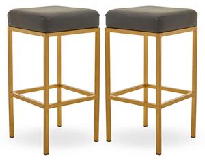 Baino Dark Grey Leather Bar Stools With Gold Legs In A Pair