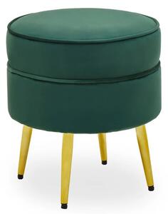 Teos Round Velvet Foot Stool In Emerald Green With Gold Legs