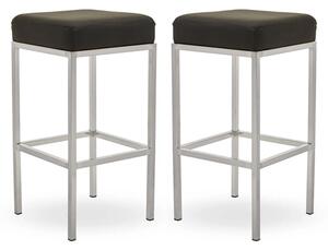 Baino Black Leather Bar Stools With Chrome Legs In A Pair