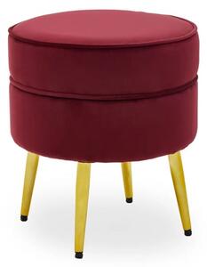 Teos Round Velvet Foot Stool In Wine With Gold Legs