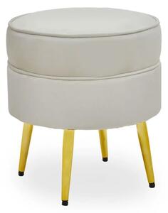 Teos Round Velvet Foot Stool In Cream With Gold Legs