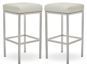 Baino White Leather Bar Stools With Chrome Legs In A Pair