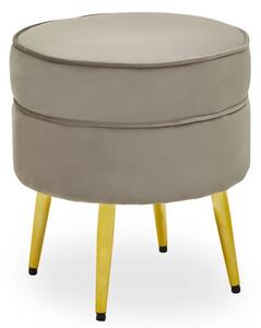 Teos Round Velvet Foot Stool In Mink With Gold Legs