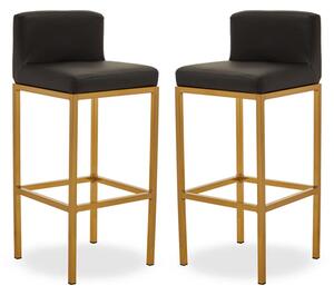 Baino Black PU Leather Bar Chairs With Gold Legs In A Pair