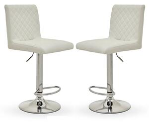 Baino White Leather Bar Chairs With Round Chrome Base In A Pair