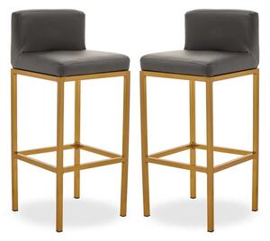 Baino Grey PU Leather Bar Chairs With Gold Legs In A Pair