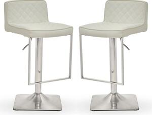 Baino White Leather Bar Chairs With Chrome Footrest In A Pair