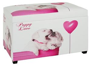 Chino Synthetic Leather Storage Ottoman In Puppy Print