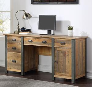 Nebura Wooden Twin Pedestal Computer Desk In Reclaimed Wood