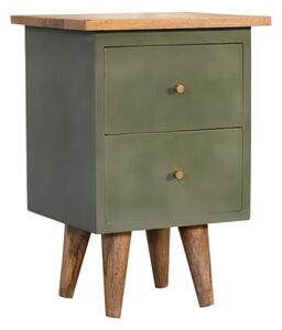 Berth Wooden Bedside Cabinet In Olive Green Painted And Oak