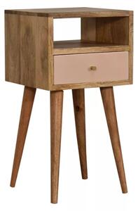 Acadia Wooden Petite Bedside Cabinet In Oak Ish And Pink