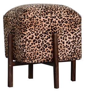 Clarkia Velvet Footstool In Leopard Print With Solid Wood Legs