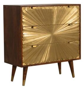 Manila Wooden Chest Of 3 Drawers In Chestnut And Gold