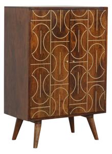 Emmis Wooden Gold Inlay Abstract Storage Cabinet In Chestnut