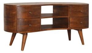 Wooden Wave TV Stand In Chestnut With 4 Drawers