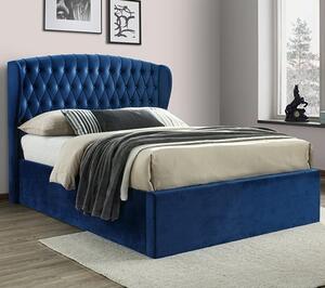 Warwick Velvet Ottoman Storage Double Bed In Blue