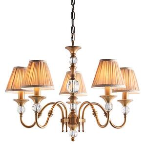 Polina 5 Lights Pendant Light In Antique Brass With Beige Shades