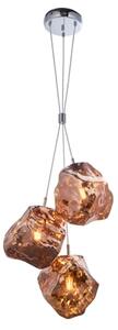 Rock 3 Lights Copper Glass Shade Pendant Light In Chrome