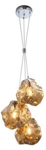 Rock 3 Lights Bronze Glass Shade Pendant Light In Chrome