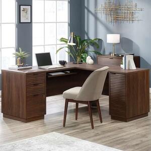 Elkton Wooden L Shade Laptop Desk In Spiced Mahogany