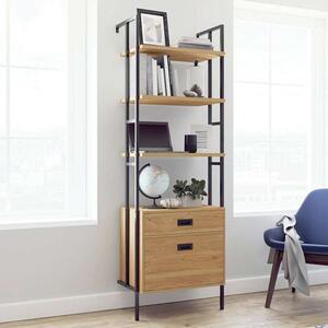 Helotes Wooden Bookcase With 2 Drawers In Serene Walnut