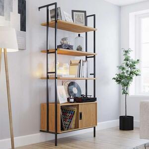 Helotes Wooden Bookcase With Sliding Door In Serene Walnut