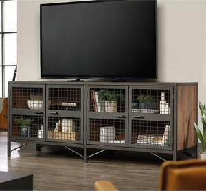 Beckley Wooden TV Stand With 4 Doors In Black And Vintage Oak