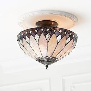 Brooklyn Tiffany Glass Semi Flush Ceiling Light In Dark Bronze