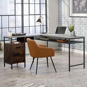 Magnolia Wooden L Shaped Laptop Desk In Rich Walnut Slate Grey