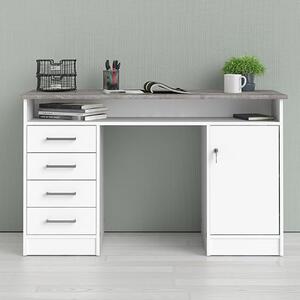 Frosk Wooden Computer Desk 1 Door 4 Drawers In White And Grey