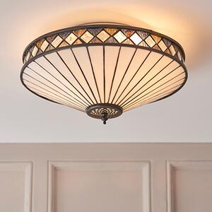 Fargo 2 Lights Tiffany Glass Flush Ceiling Light In Dark Bronze