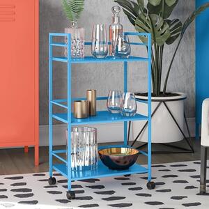 Cerritos Metal Serving Drinks Trolley With 3 Shelves In Blue