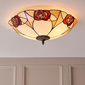 Ingram 2 Lights Tiffany Glass Flush Ceiling Light In Dark Bronze