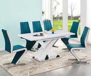 Axara Large Extending White Dining Table 6 Gia Teal White Chairs