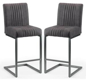 Barras Charcoal Grey Faux Leather Bar Stools In Pair