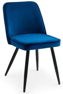 Babette Velvet Dining Chair In Blue With Black Metal Legs