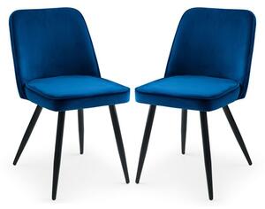 Babette Blue Velvet Dining Chairs With Black Metal Legs In Pair