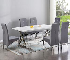 Mayline Extending White Dining Table With 6 Vesta Grey Chairs