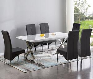 Mayline Extending White Dining Table With 6 Vesta Black Chairs